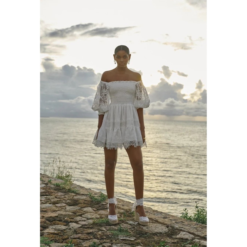 $440 WAIMARI White Ancora Lace Mini Dress L Bridal Shower Bachelorette Resort